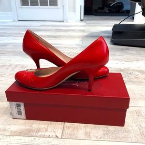 Classic Red Leather Ferragamo Pumps Size 10, 3 inch heel, great condition